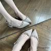 Women's Nude Pointed Toe Chunky Heel Rivet Flats - Patent Leather Closed Toe Sandals for 2025 Spring & Autumn