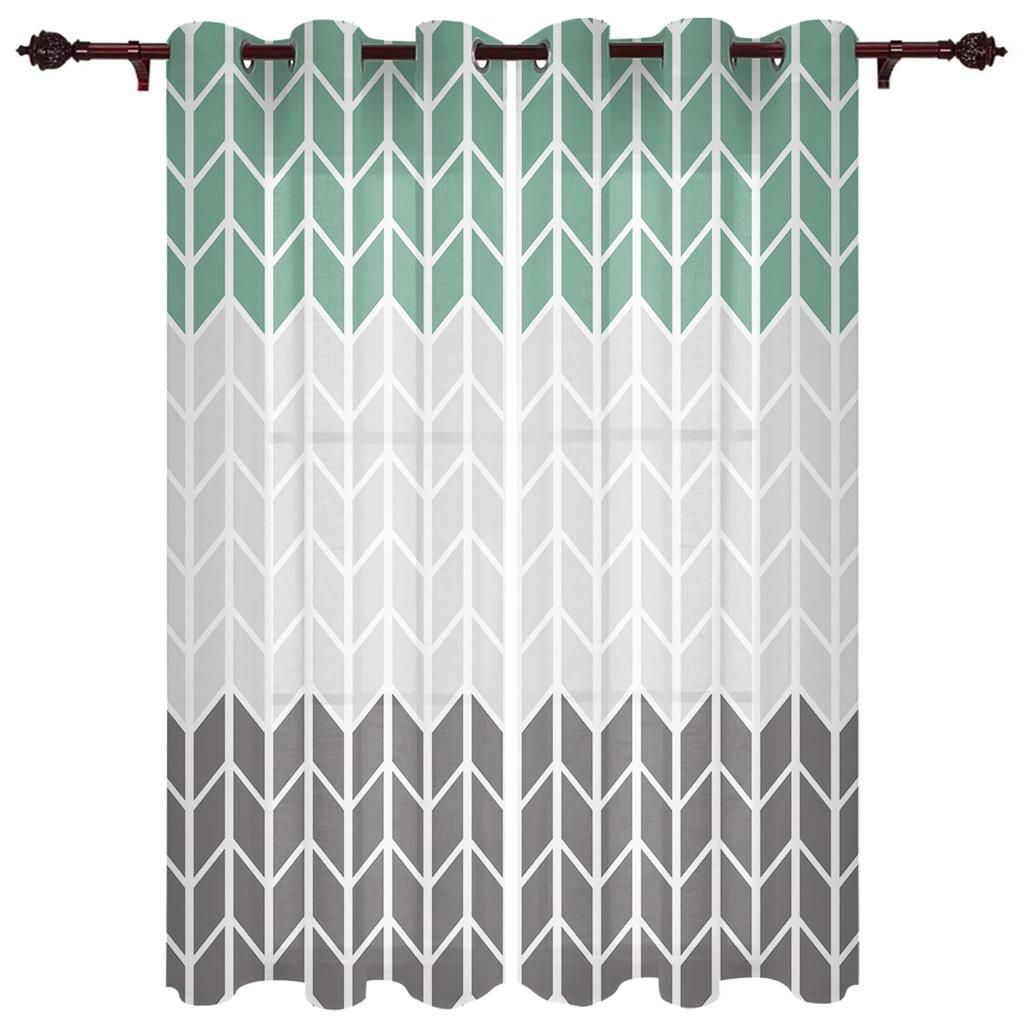 Geometric Blue Grey Medieval Print Window Curtains for Living Room Kitchen Curtain with Valance Kids Room Home Decor