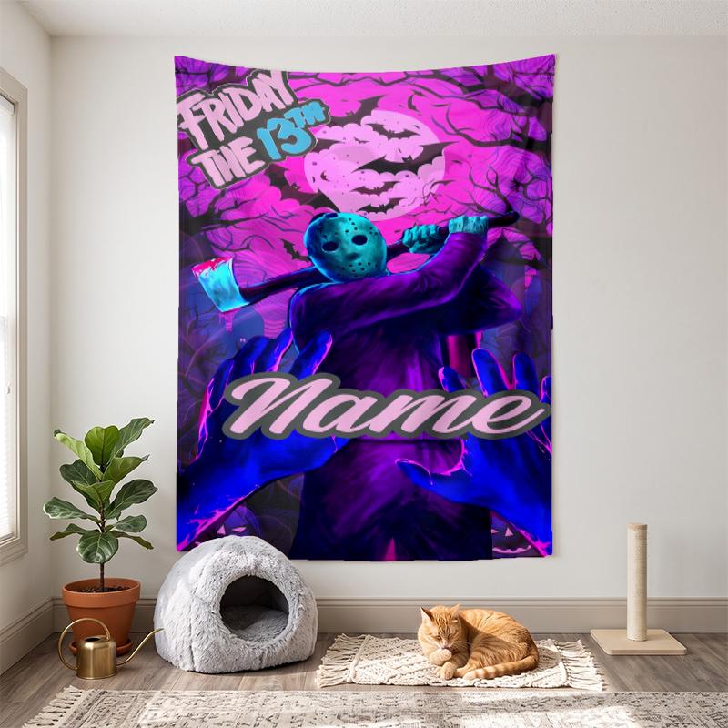 Viernes 13 (1) Tapiz de pared decorativo con nombre personalizable, opción ideal para la decoración de paredes en dormitorios, salas de estar, residencias estudiantiles y el hogar