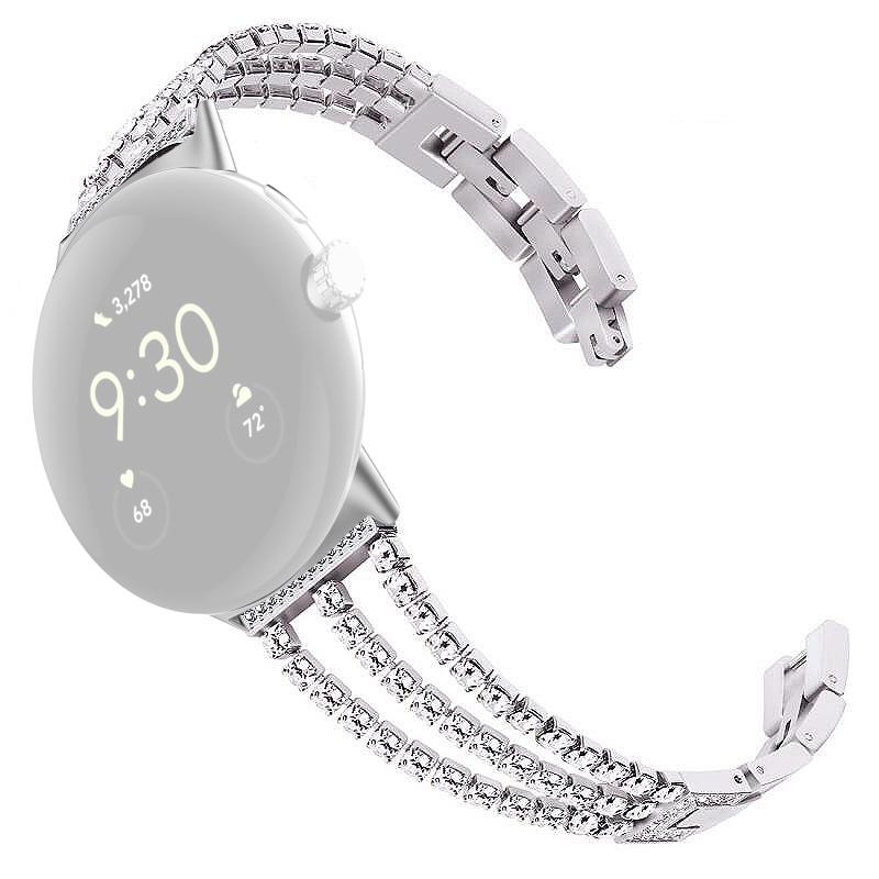 

For Google Pixel Watch 3 41mm/Watch 2/Pixel Watch Anti-Wear Metal Glittery Rhinestone Watch Strap Silver