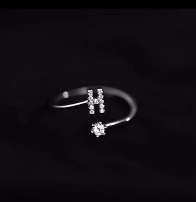Fashion 925 Silver 26 Letter Ring Sparkling Diamond Zircon Open Ring Index Finger Your Ring Birthday Party Jewelry