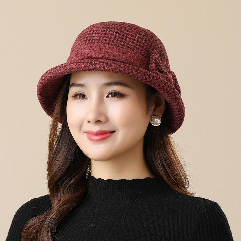 Middle-aged and Elderly Women's Autumn and Winter Hats, Warm Woolen Top Hats, Basin Hats, Spring and Autumn Leisure Bucket Hats