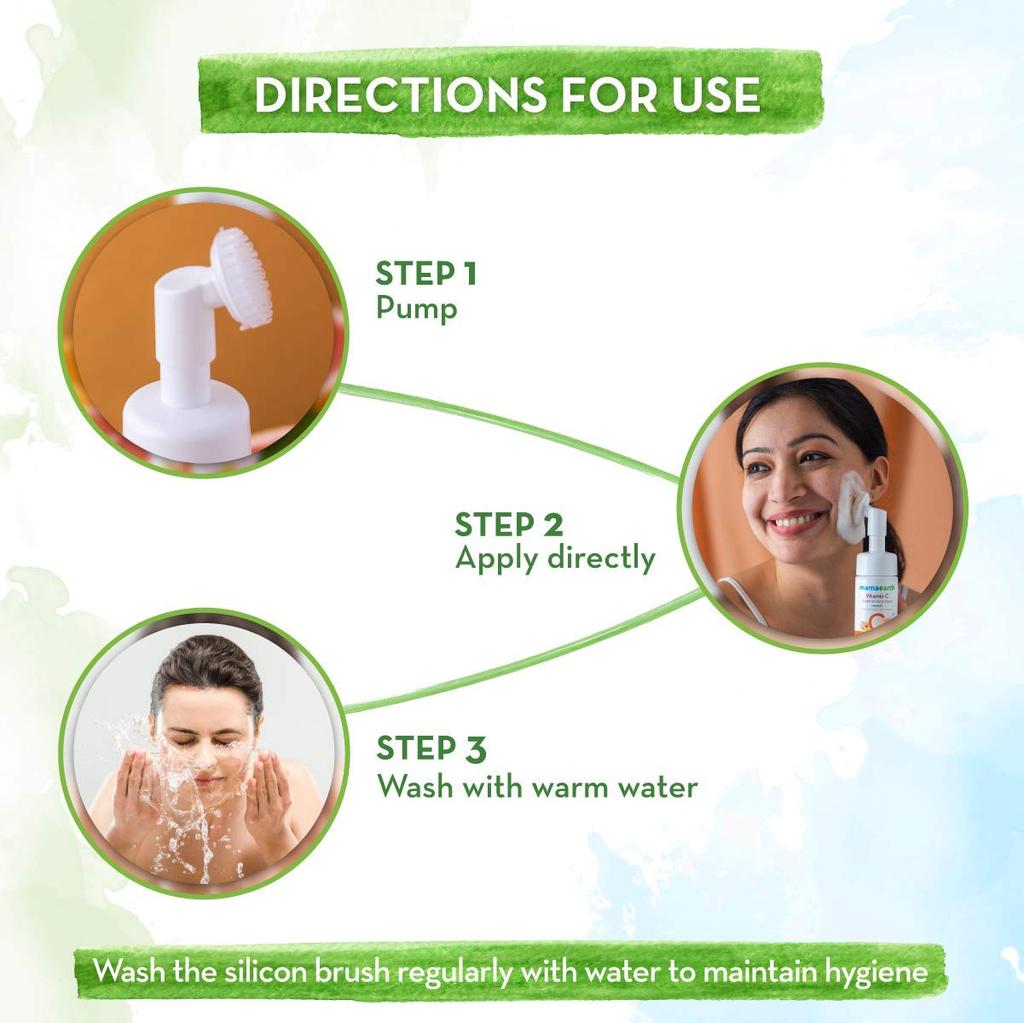 Mamaearth Vitamin C Foaming Face Wash With Silicone Brush For Glowing Skin, Oil Control & Deep Pore Cleanse - 150ml