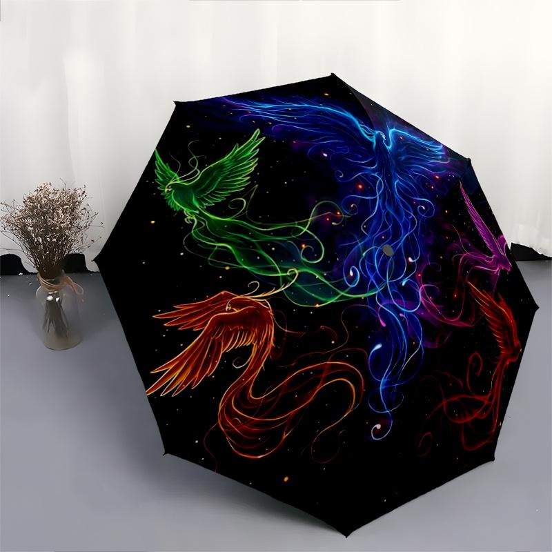 1pc Multicolored Phoenix Fully Automatic Folding Portable Umbrella, 8 Iron Frames, Three-Fold Design, Suitable for All Seasons, Suitable for Outd