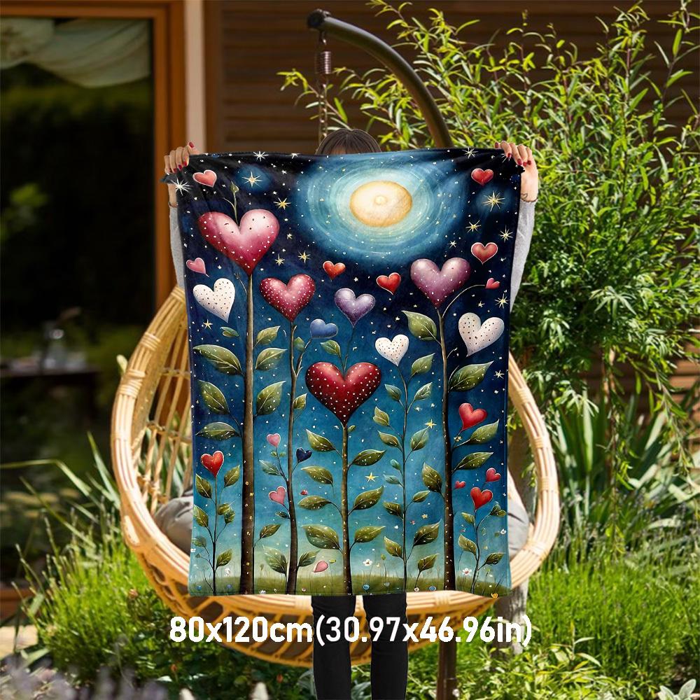 

1pc hearts moon Outdoor Flannel Blanket Soft Warm All-Season Throw for Sofa Bed Car Camping Office, Cozy Gift Idea1177S 80x120cm(31x47inch)