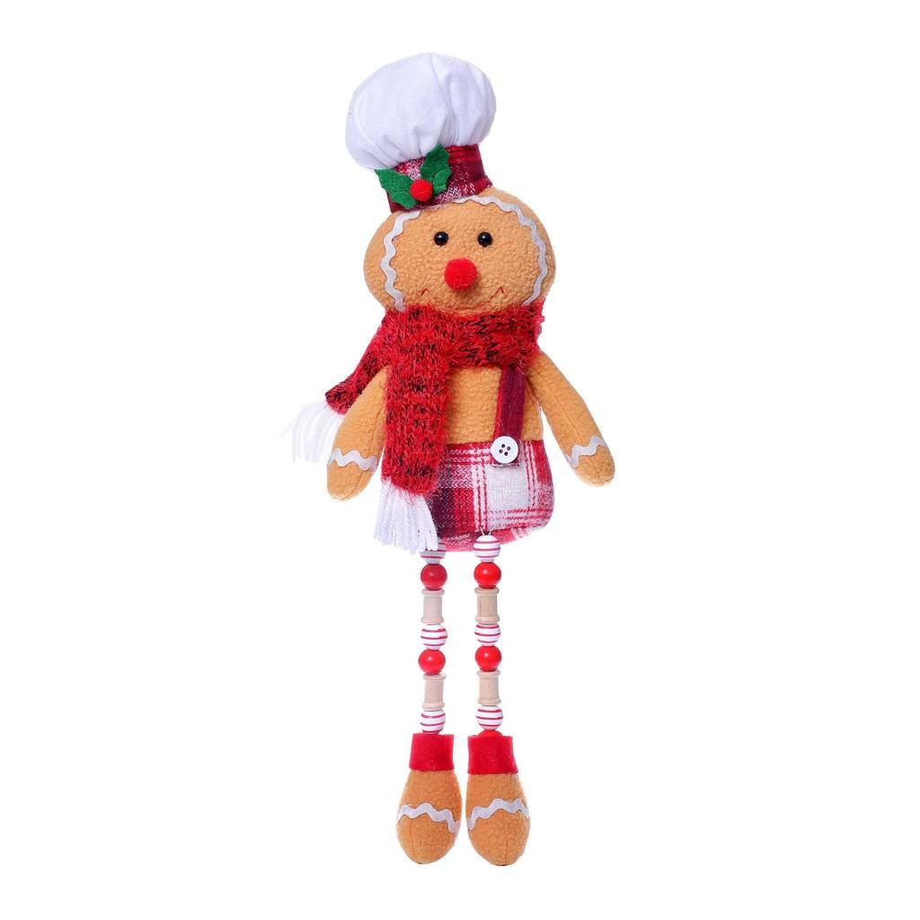 Christmas Decoration Gingerbread Man Wooden Bead Doll Plush Toy Xmas Decorate