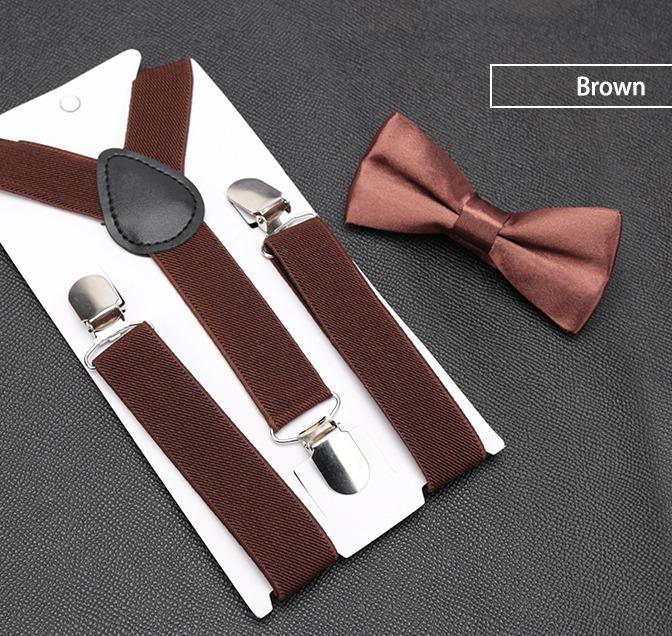 Kids Suspenders Bow Tie Set Boy Girl Retro Adjustable Suspenders Children Baby Braces Clip-on Trousers Wedding Ties Accessories