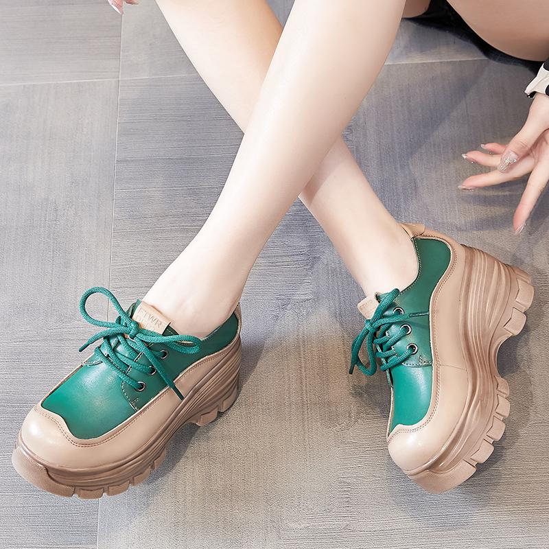 Fashion GKTINOO 2024 Fashion Spring Women Shoes Genuine Leather Lace-Up Flat Platform Sneakers Women Thick Bottom Casual Shoes Footwear