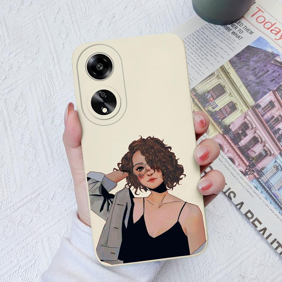 Casing For Oppo A35 A11 A1K A7 A15 A55 A1 A52 Phone Cover Elegant Sweet Girl Pattern Liquid Silicone Anti Slip Protective Advanced Shell For Oppo Capa
