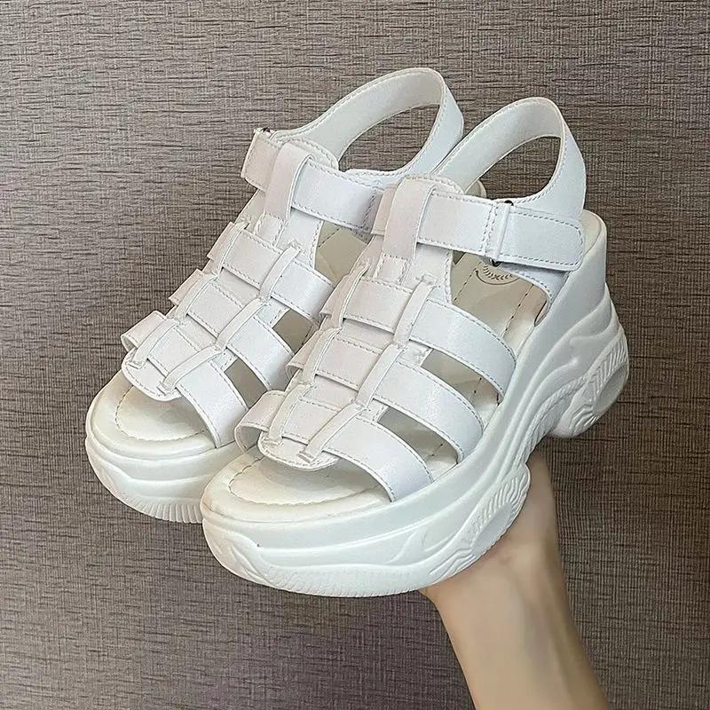 Fashion Roman Style Summer 2024 Ladies Shoes Buckles Open Toe White High Heels Wedges Heel Sandals for Women Platform Footwear Original