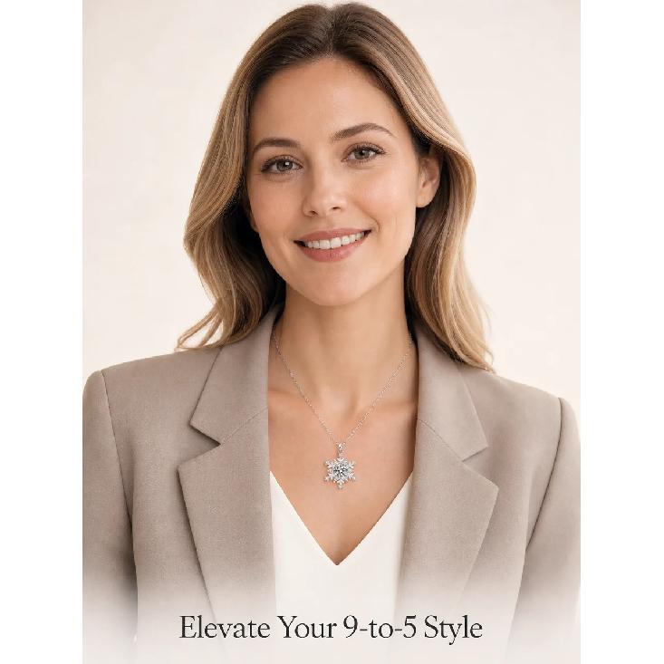 S925 Sterling Silver Snowflake Necklace for Women Versatile High-End Feel Moissanite Pendant Silver Collarbone Chain Gift
