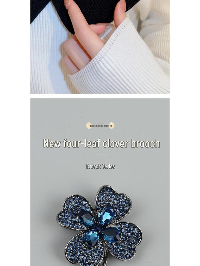 Korean High-end Crystal Four-Leaf Clover Brooch for Women's Suits and Niche Clothing