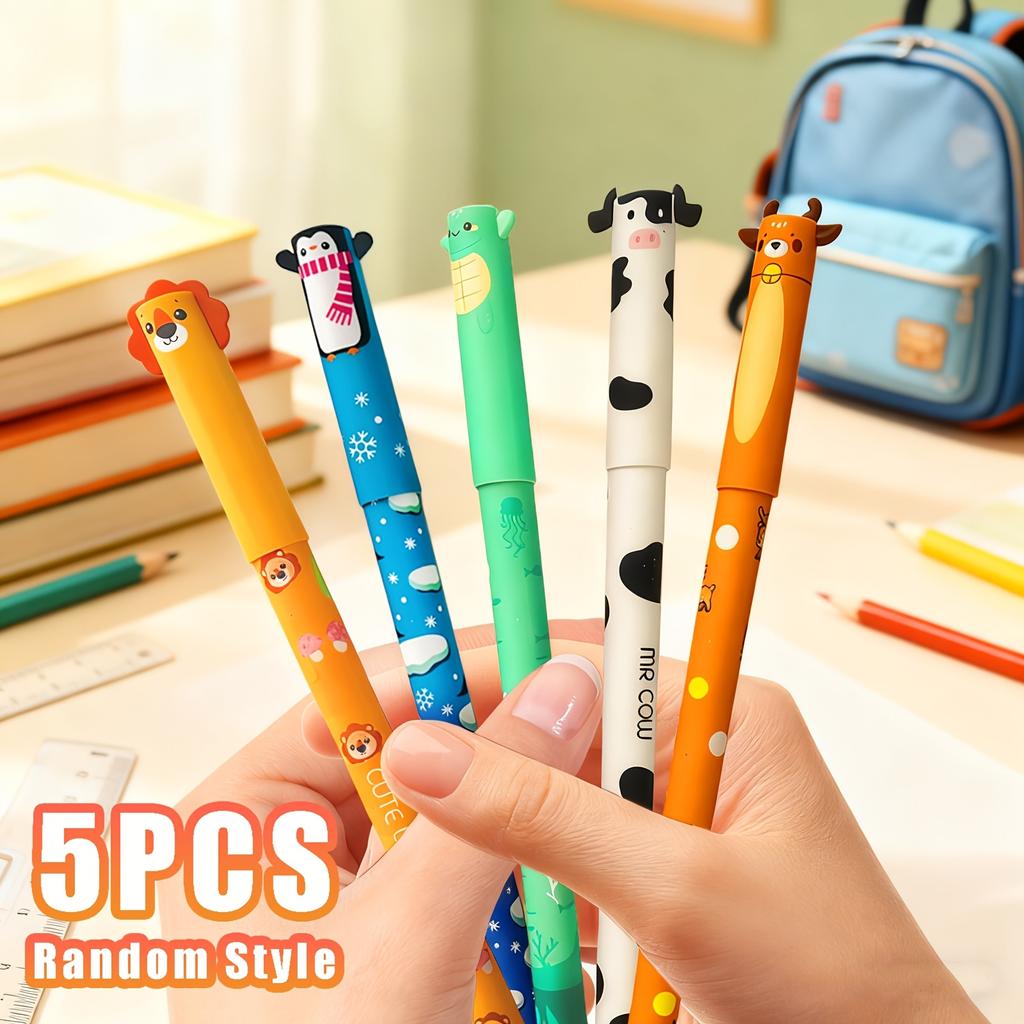 5/10pcs Cute Animal Erasable Pens, Animal Theme Writing Pens - Smooth Writing, Easy To Erase, Stylish Design,Gel Pens
