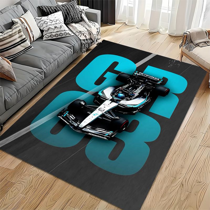 F1 Racing Area Rug, George Russell GR63 Mercedes Petronas Car Overhead Track Print, Motorsport Fan Decor, Non-Slip Mat