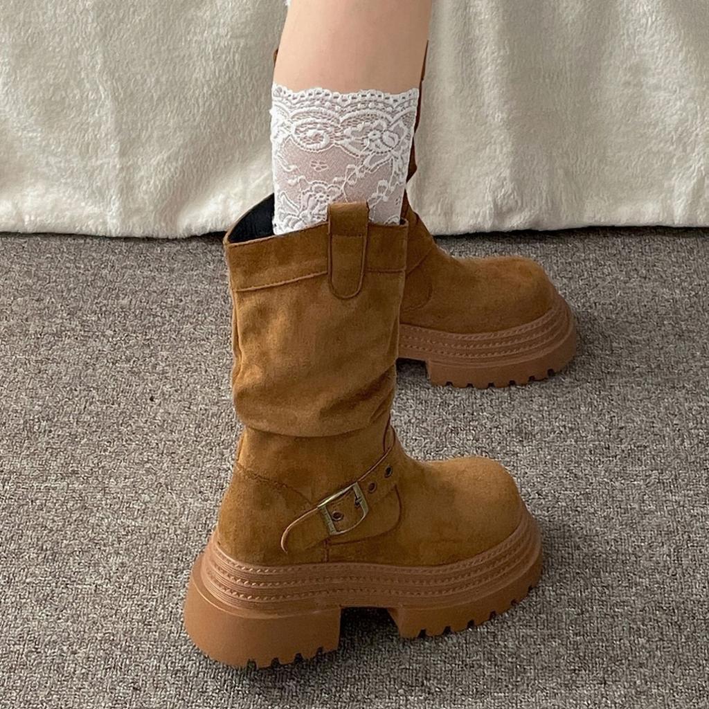 Queen Fan Retro Thick-soled Heightening Martin Boots Women's 2025 New Summer with Skirts Stacked Medium Boots