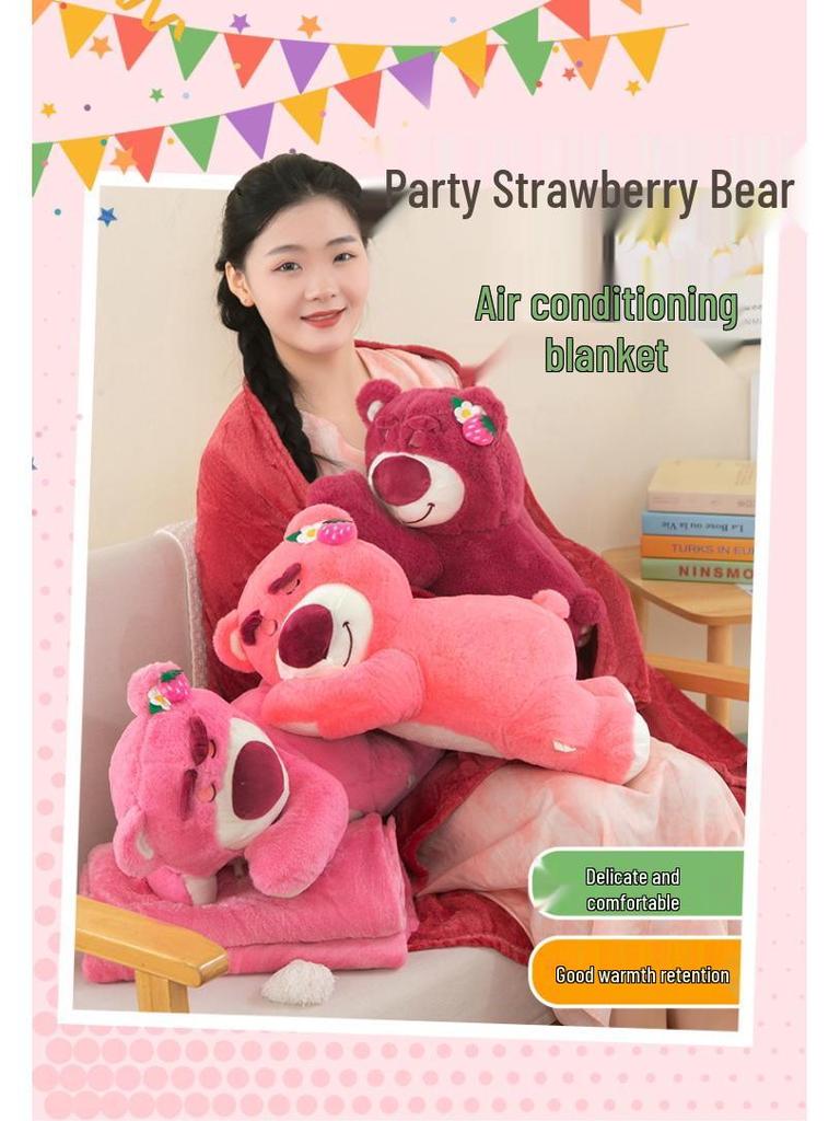 Strawberry Hugging Pig & Little Bear Plush Toy Blanket – Dual-use Nap & Travel Comfort for Kids