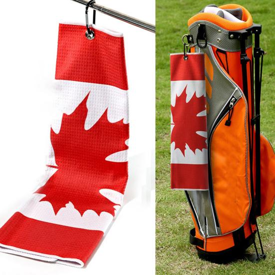 Professional Golf Caddy Towel with Carabiner National Flag Pattern Superfiber Towel Multifunctional Golf Ball Putter Reusable Golf Club Head