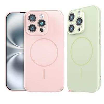 Suitable for Apple 16promax Phone Case, Liquid Magnetic Crystal Lens Ring, IPhone15 Solid Color Anti-drop Hard Case