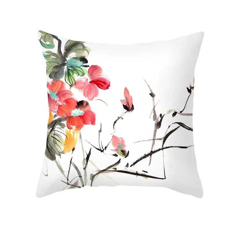 

Plant printed pillow pattern white cushion cover for home living room sofa decoration polyester 66x66cm бордовый