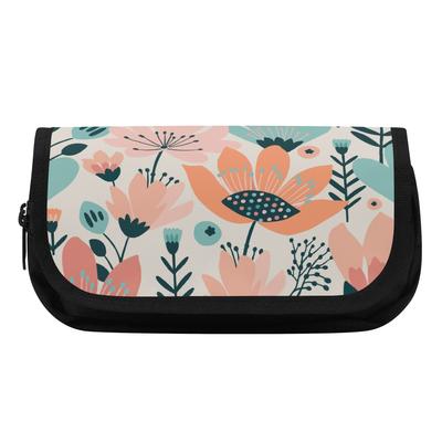 Pen Case Two Compartment 300D Polyester Zipper Closure with Dual Storage for Pens Ruler Scissors and Earphones for Boys Girls