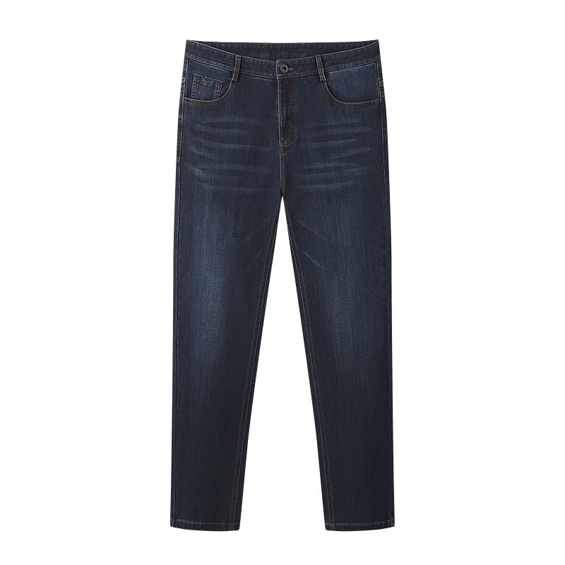 Hongdou Men's Thickened Brushed Straight-Leg Jeans