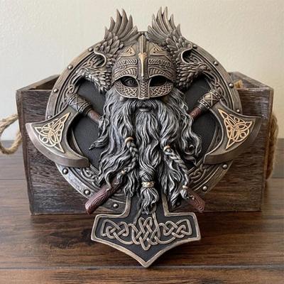 Viking Berserker Dubbelyxa Valhall Väggskulptur Harts Ornament Trädgårdsfigur Hem Väggplakett Dekoration Krigarstaty
