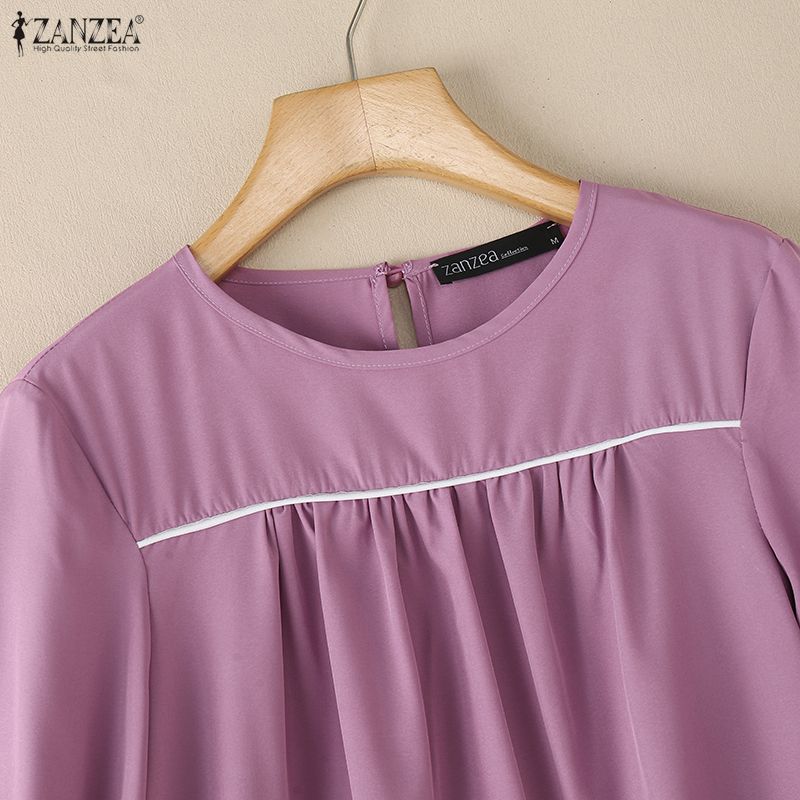 ZANZEA Women Casual Round Neck Loose Half Sleeve Blouse