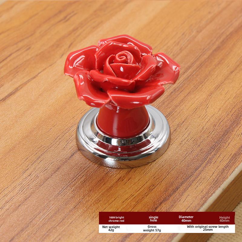 Rose Ceramic Cabinet Handle - Modern Pastoral Style, Single Hole Design for Drawer, Wardrobe, or Door
