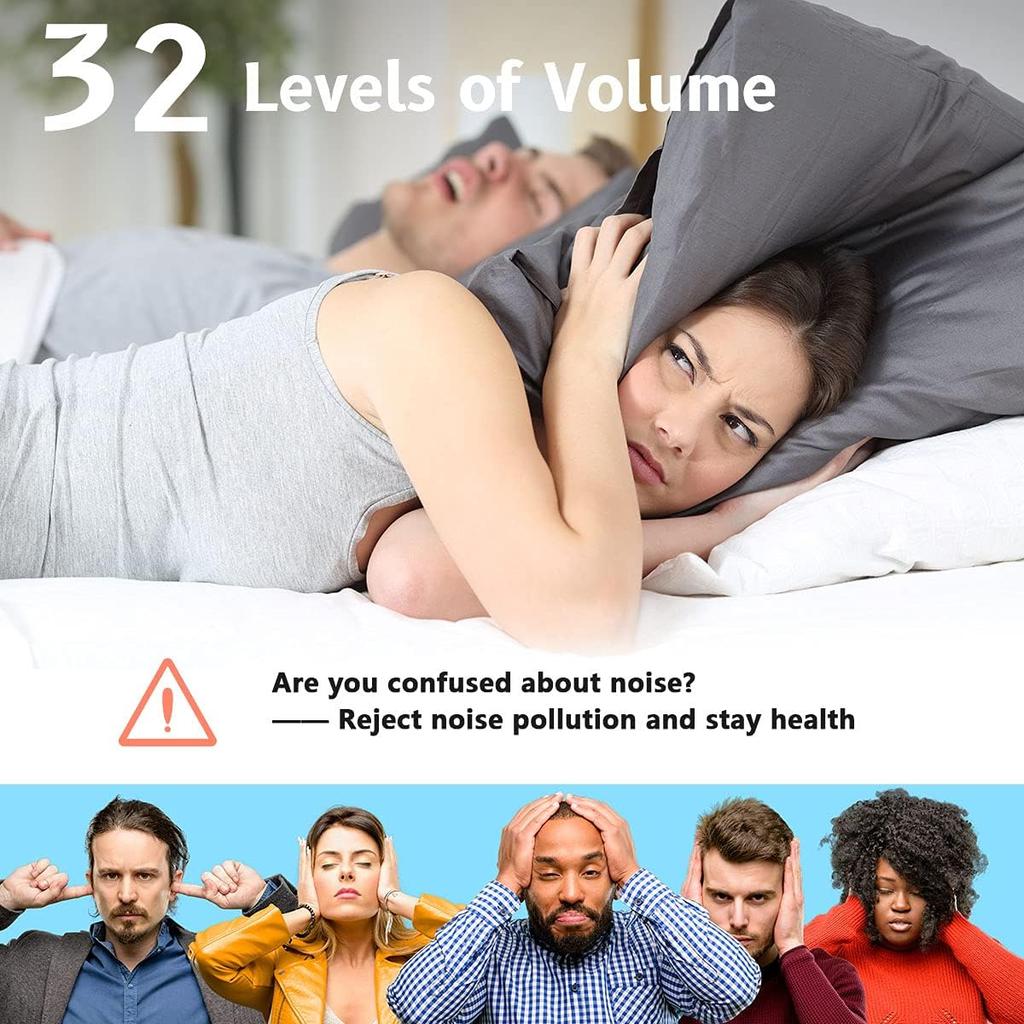 Easysleep Geräusch-Weißrauschmaschine mit 25 beruhigenden Geräuschen und Nachtlichtern mit Speicherfunktion, 32 Lautstärkestufen und 5 Sleep-Timer, mit Netzteil betrieben