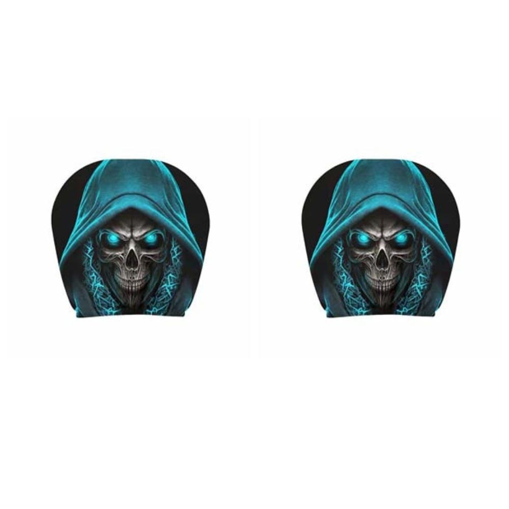 1pair Universal Fit Skull Headrest Cover Vivid Flat Print Gothic Seat Protector Daily Commute