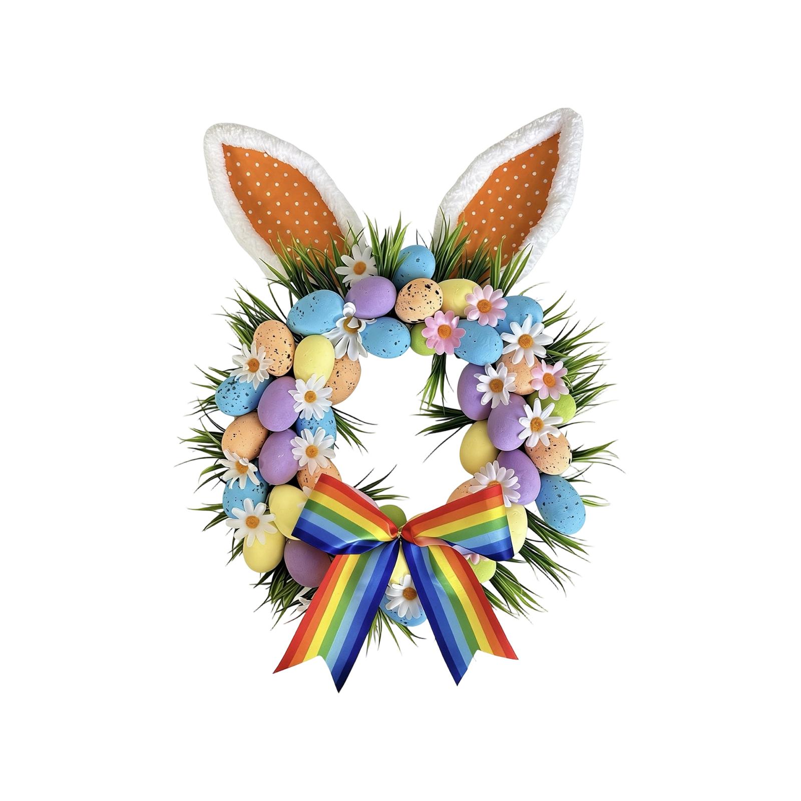 

50cm Easter Decorative Wreath, Painted Eggs, Artificial Flower Vines, Door Hanging, Spring Scene Decoration Props One Size