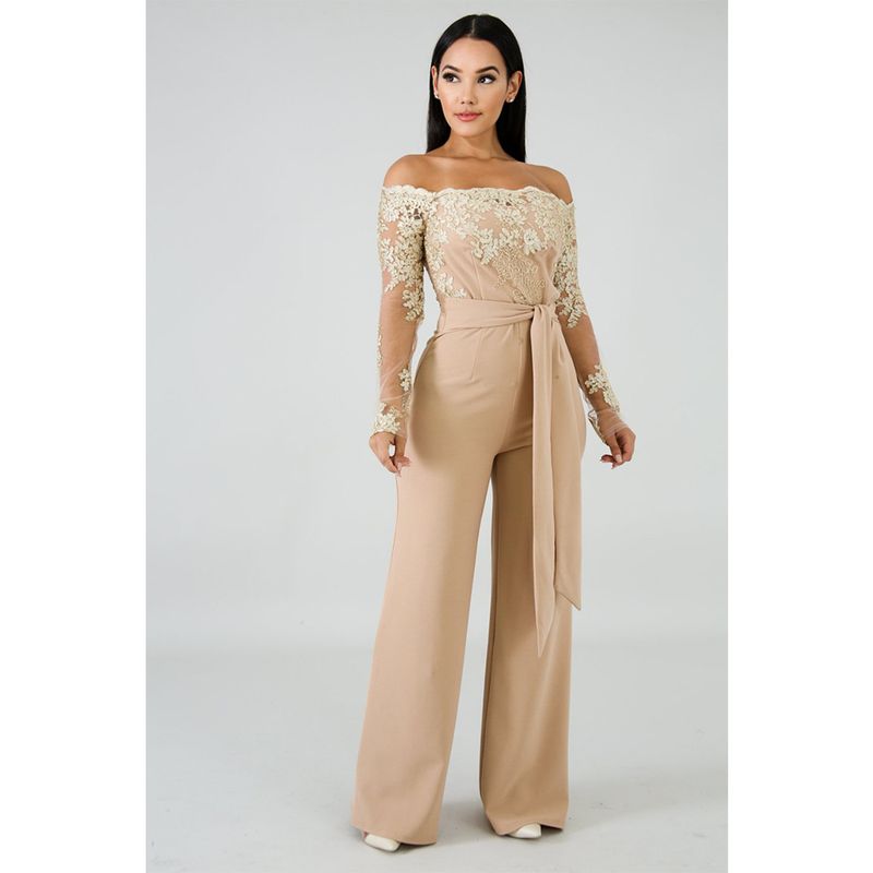 Long Sleeve Women Jumpsuit Elegant Wide Leg Jumpsuit 3XL