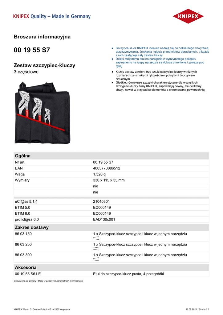 Pipe Pliers Set In Case 3-Piece 150, 250, 300Mm - Kn 00 19 557