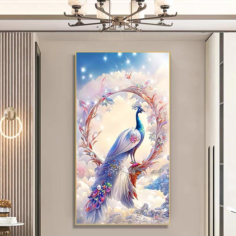 5d Diamond-painted Living Room with Vertical Diamond Embroidery, Dazzling and Luxurious Peacock Mosaic Art DIY Crystal Diamond