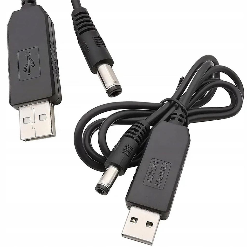 Rosfix Przetwornica USB Wtyczka DC 5,5x2,1mm 5V-12V Step Up – Zasilanie Routerów Z Powerbanku | Długość 100 Cm | Prąd 0.8–1A