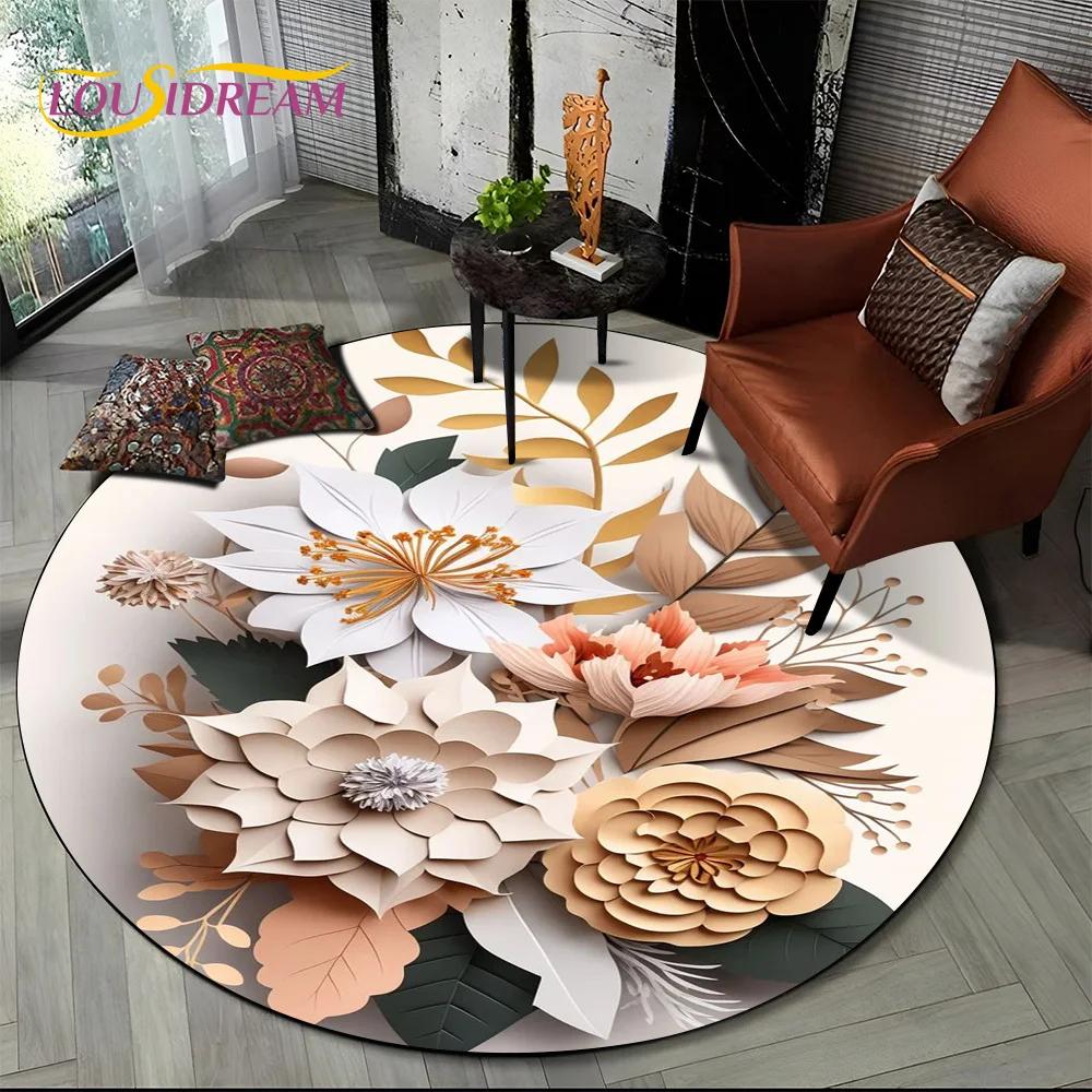 Dream Flower Art Daisy Rose Sunflower Cartoon Round Carpet Rug for Living Room Bedroom Kid Decor,Pet Area Rug Non-slip Floor Mat