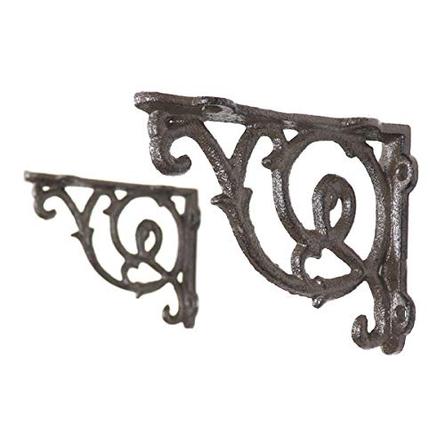 Set of 2 Antique Iron Shelf Brackets, Small Size (kjj0137set) for DIY Decor
