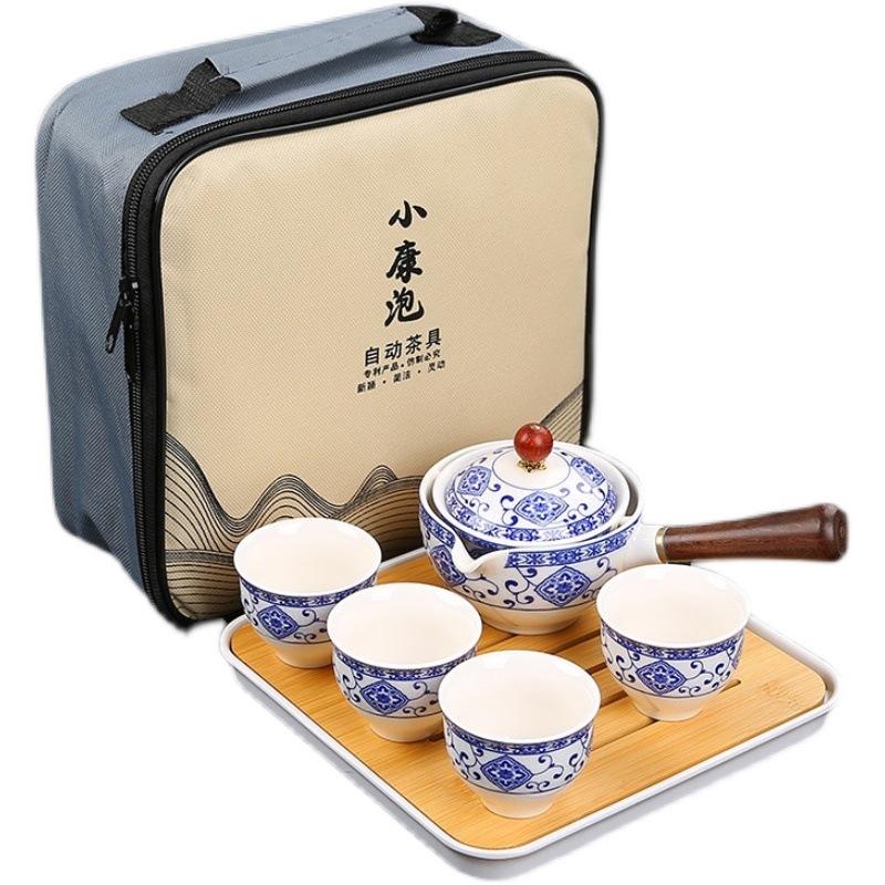 Chińska Porcelana Zestaw do Herbaty Gongfu Przenośny Zestaw Czajniczek z Obrotowym Zaparzaczem 360 i Filtrem Przenośna Torba Prezentowa All in One