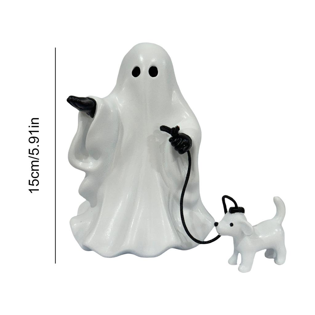 Halloween Ghost Walking Dog Statue Halloween Ghost Figurine Cute Ghost Ornament Halloween Tabletop Decoration
