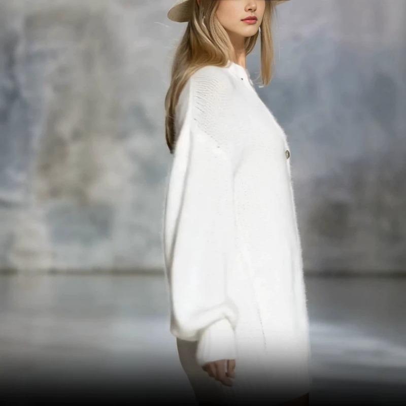 Women S White V Neck Loose Long Sleeve Knit Pullover Sweater