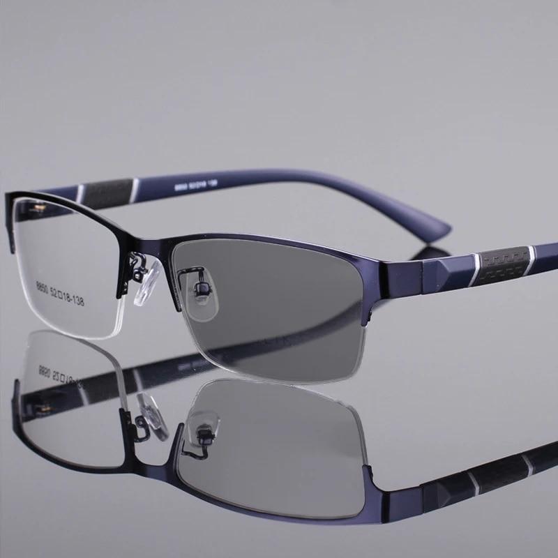 Photochrome Myopiebrille für Herren, Vintage, Business, Halbrahmen, Minussichtbrille, männlich, Outdoor, Farbwechsel-Sonnenbrille, 0 bis 4,0
