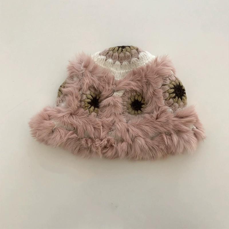 

Rabbit Fur Lion Hat for Women in Autumn and Winter Cute Plush Warm National Style Hand Knitted Woolen Hat Showing Face Little Tiger Head Hat M（56-58cm）
