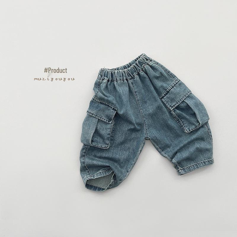 

Spring Korean Casual Loose Jeans for Boys and Girls 80 cm синий