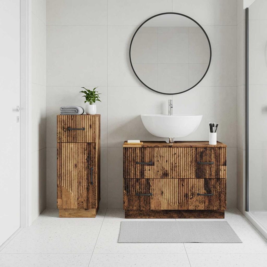 2 Piece Bathroom Cabinet Set HOORN Reclaimed Wood Engineered Wood
