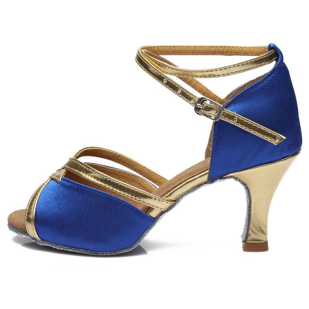 Women's Latin Dance Shoes Satin Soft Tango Salsa Modern Ballroom Dancing Shoes Heeled 7CM
