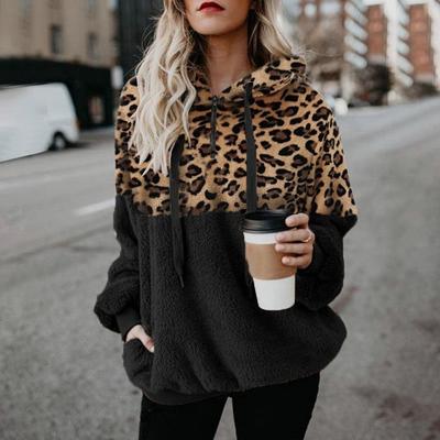 Autumn Winter Sweater Sexy Leopard Print Zip Pocket Women's Top Plush Sweater