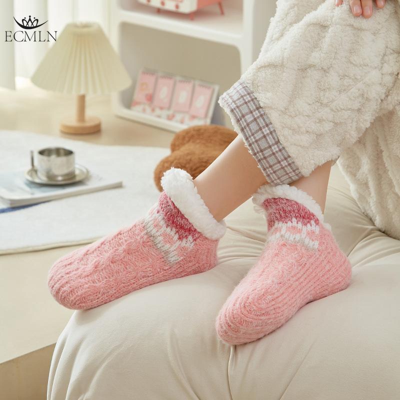 Women Slipper Socks Knitted Warm and Fluffy Fleece Lined Non Slip Socks Winter Socks Home Sleeping Socks for Bed Socks