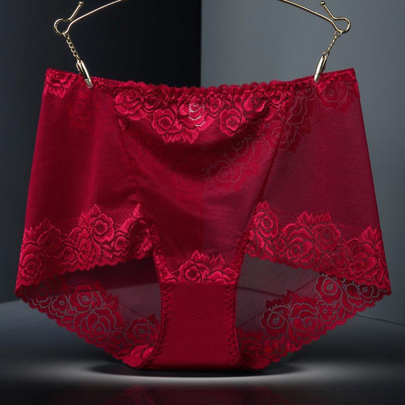 Grande Taille Femme Été Fin Sexy Dentelle Creux Taille Haute Triangle Culotte