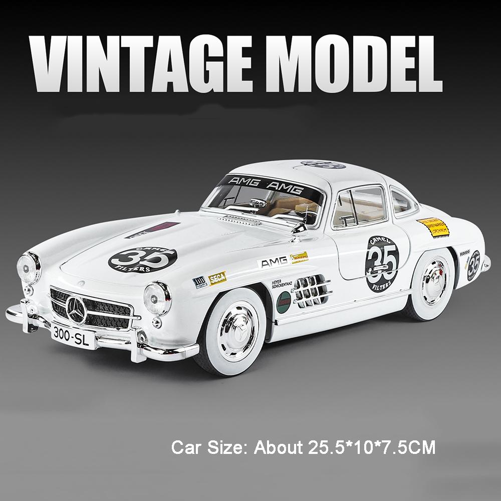 1:18 Scale 300SL Cars Toy Model Alloy Diecast Wheels Turned Miniature Vintage Car with Light Music Vehicle Kids Xmas Toys