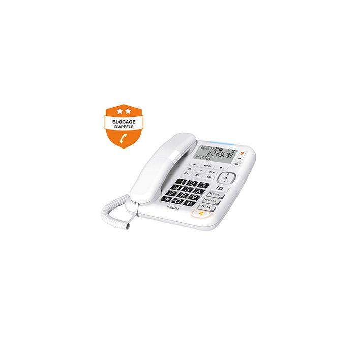 Téléphone fixe - ALCATEL - Tmax70 - Blanc - 1 combiné - Mains libres